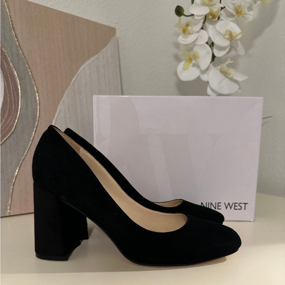 Nine West Udele Black Suede Block Heels